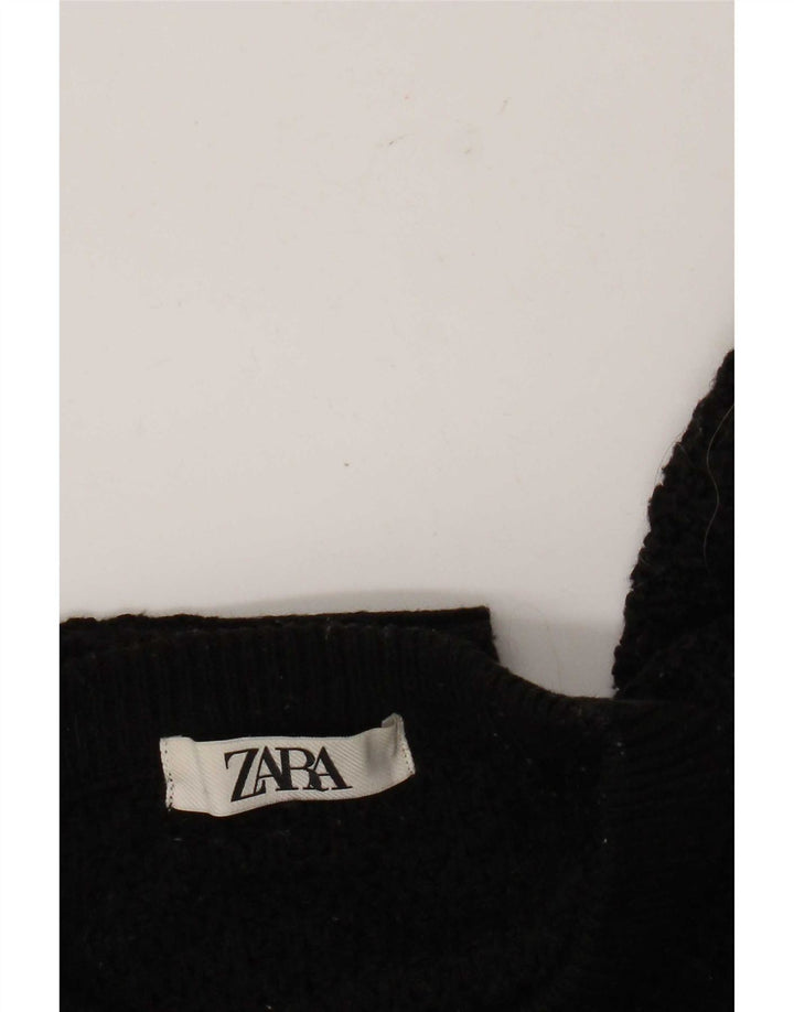 Suéter feminino Zara com gola redonda e gola redonda Reino Unido 14 médio preto
