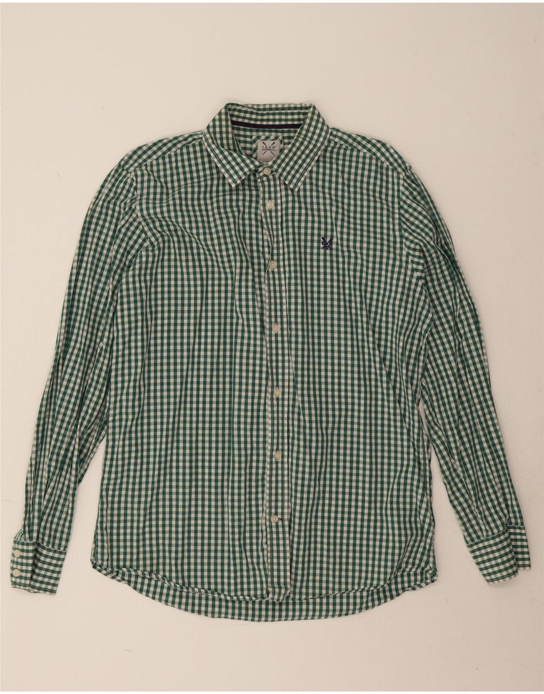 Crew Clothing Camisa masculina grande algodão guingão verde
