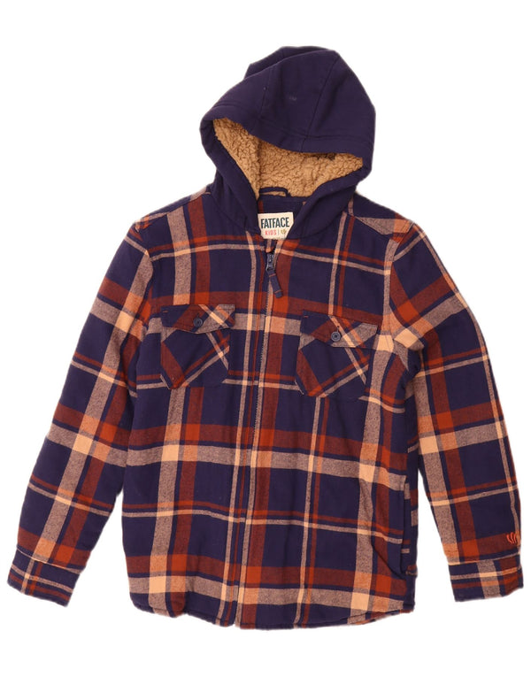 Camisa de flanela de lenhador com capuz para meninos Fat Face 11-12 anos xadrez azul marinho