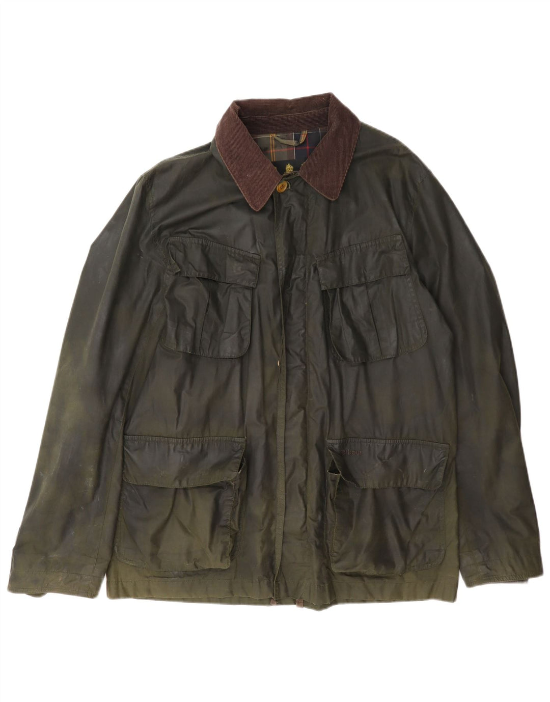 Jaqueta masculina de algodão encerado Barbour Reino Unido 40 grande bloco colorido cáqui