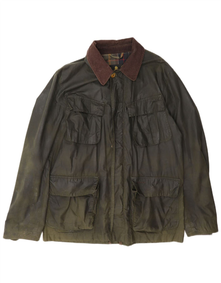 Jaqueta masculina de algodão encerado Barbour Reino Unido 40 grande bloco colorido cáqui
