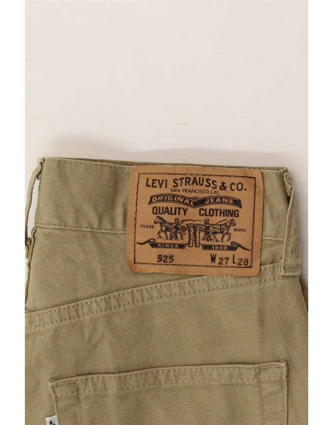 LEVI'S Womens 525 Straight Casual Trousers W27 L28 Khaki Cotton Vintage Levi's and Second-Hand Levi's from Messina Hembry 
