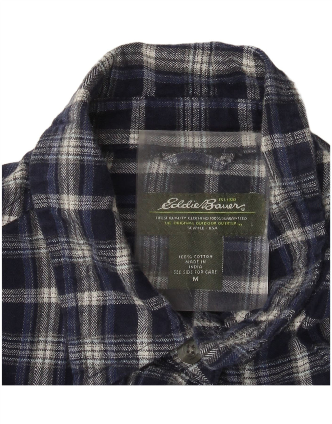Camisa feminina de flanela Eddie Bauer Reino Unido 14 algodão xadrez médio azul marinho