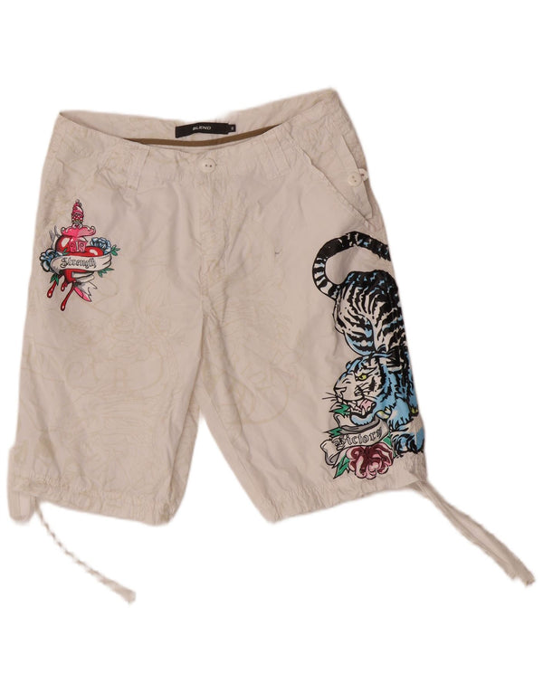 Desigual Masculino Gráfico Casual Shorts Pequeno W30 Branco Animal Print Algodão