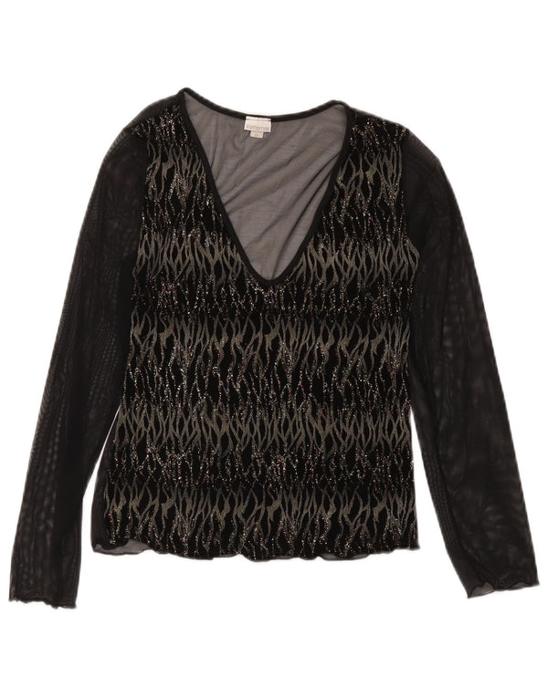 Yamamay Womens Long Sleeve See Through Top UK 12 Medium Black Striped