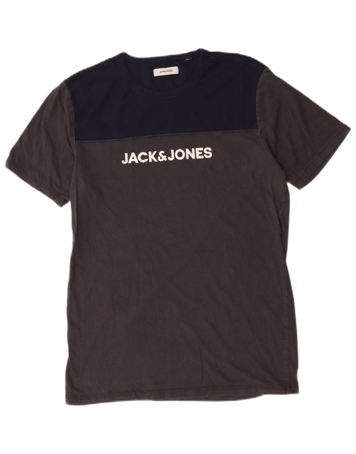 Camiseta gráfica masculina Jack & Jones Top cinza médio colorblock
