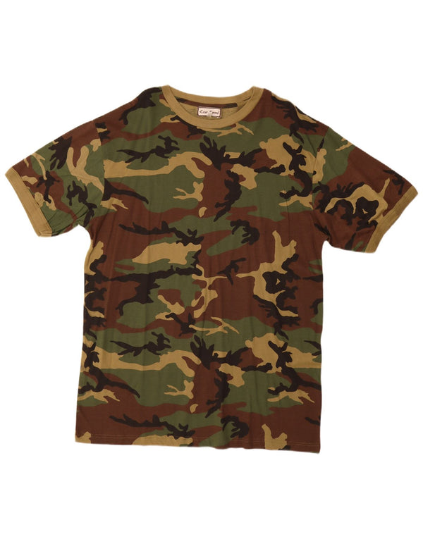 ESSE EMME Camiseta masculina Top 2XL Algodão camuflado cáqui