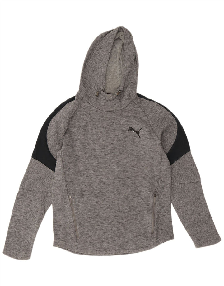 Puma masculino moletom com capuz pequeno cinza colorblock algodão