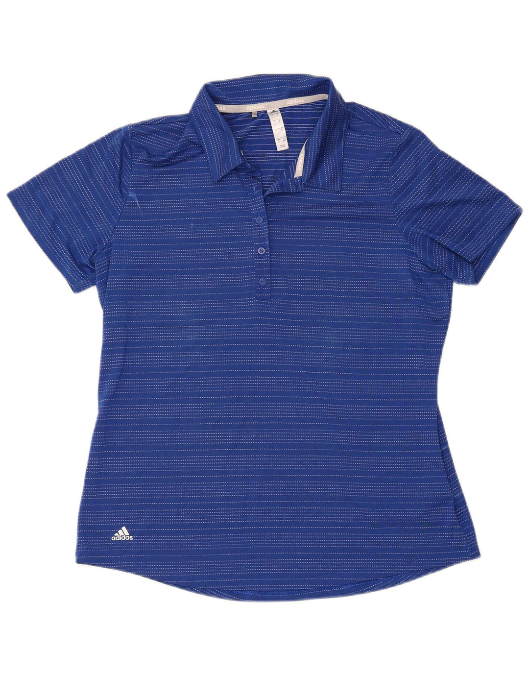 Camisa polo feminina Adidas de manga curta grande poliéster listrado azul