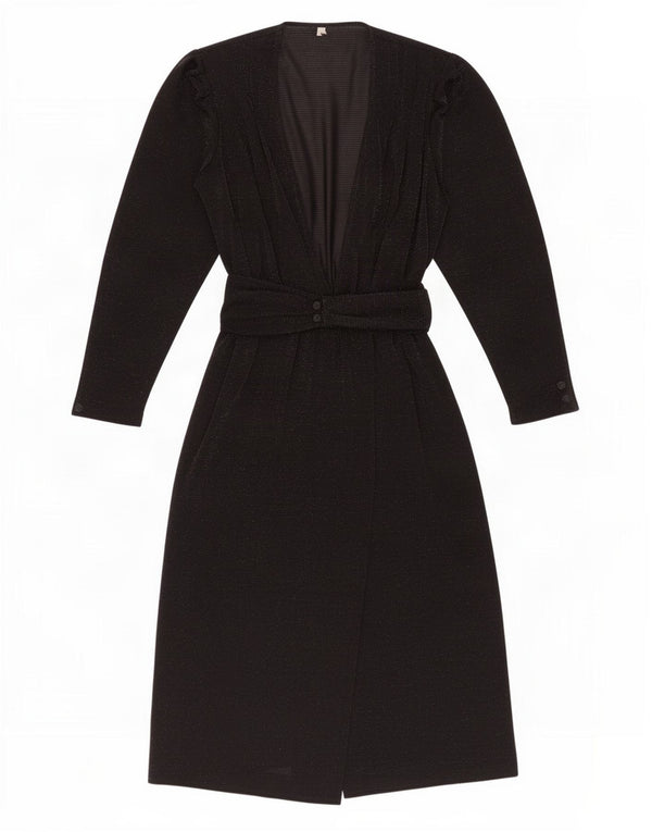 Vestido maxi feminino vintage de manga comprida transparente Reino Unido 16 grande preto