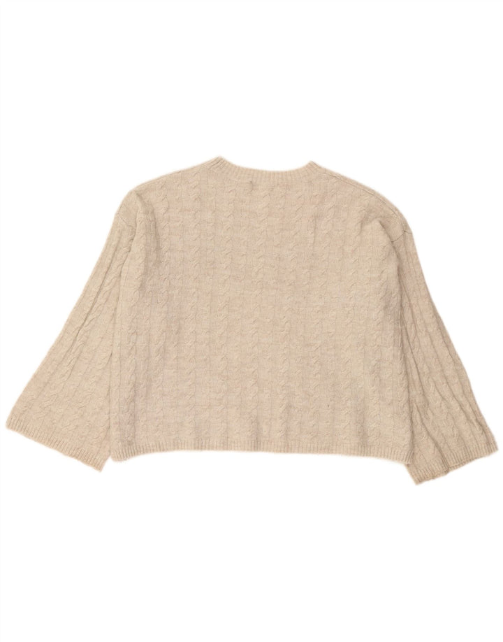 Zara Suéter feminino oversized com gola redonda Reino Unido 10 pequeno bege