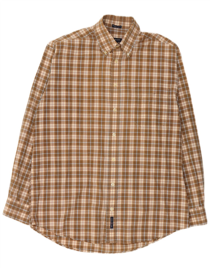 Camisa masculina GANT de algodão xadrez bege médio