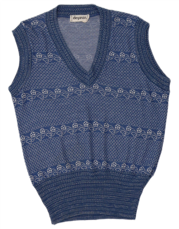 Regata masculina vintage com colete em acrílico floral azul médio
