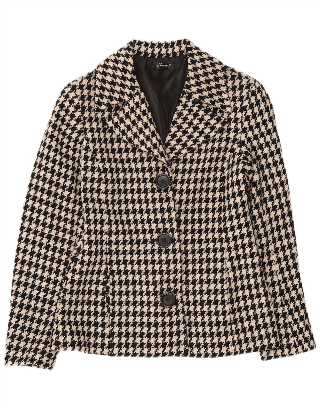 Jaqueta blazer feminina de 3 botões Conwell UK 8 pequena preta houndstooth