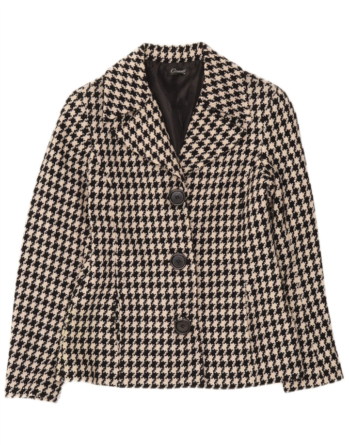 Jaqueta blazer feminina de 3 botões Conwell UK 8 pequena preta houndstooth