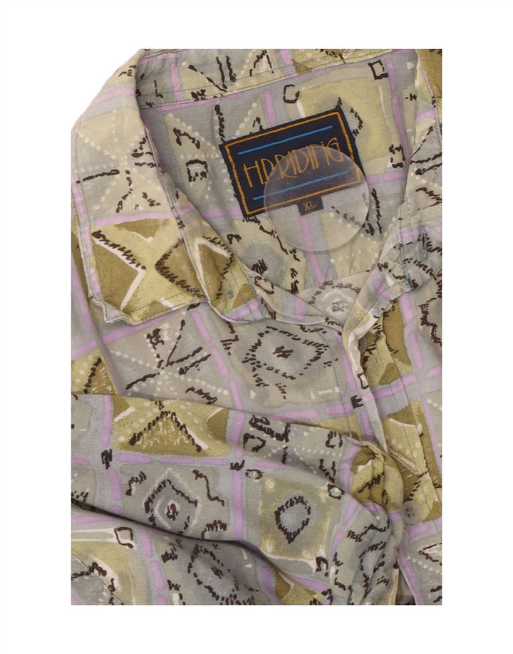 Camisa masculina de manga curta VINTAGE XL viscose geométrica multicolorida