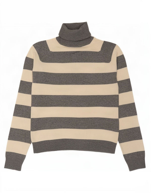 Suéter feminino Zara com gola alta e gola redonda, 10 algodão listrado cinza pequeno