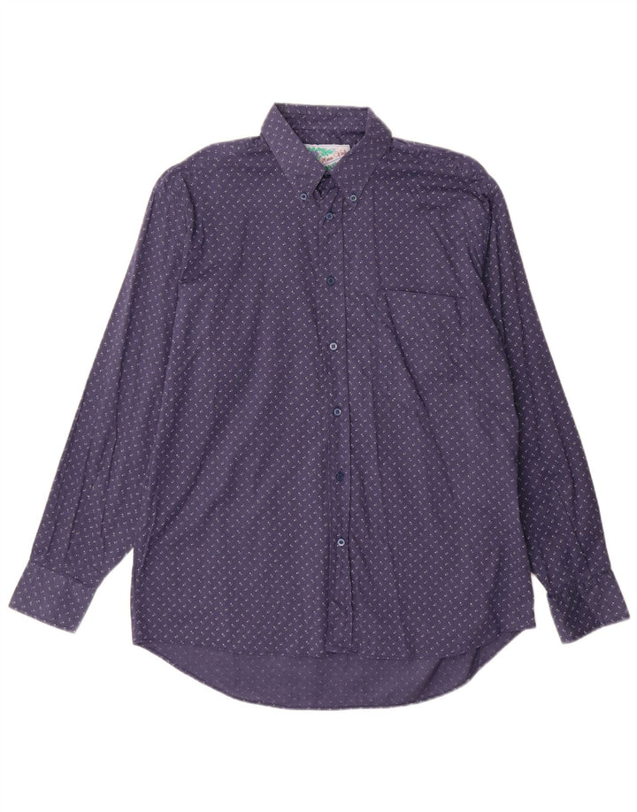 Camisa masculina vintage de algodão floral azul marinho médio