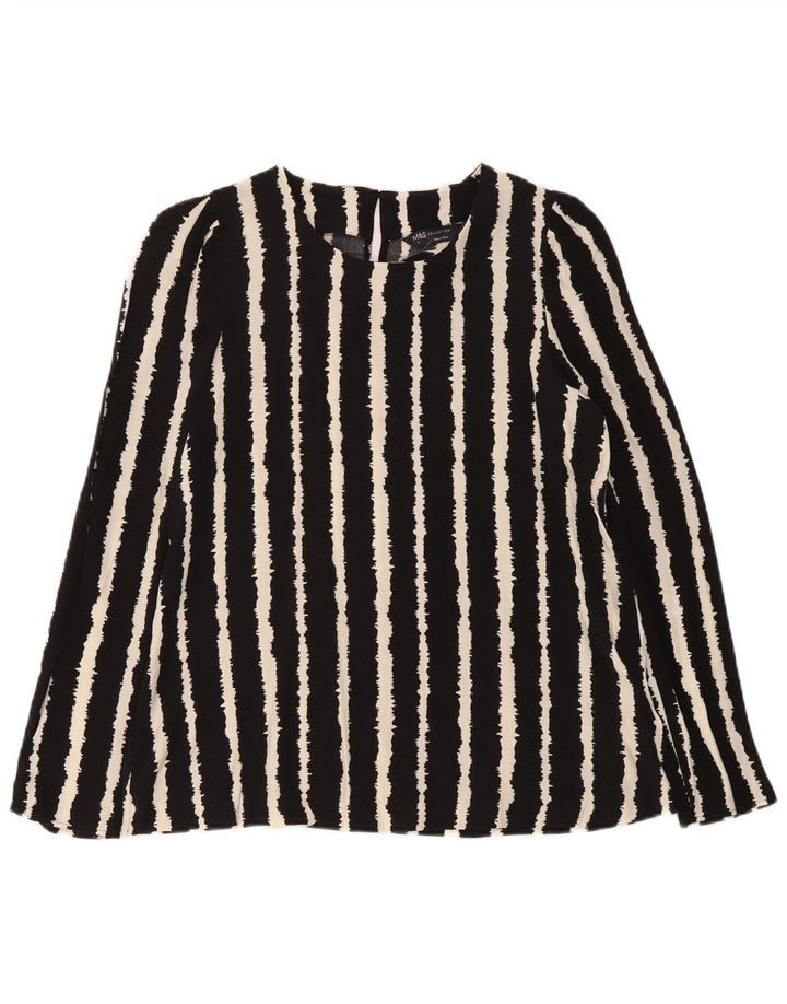 Blusa feminina de manga comprida Marks & Spencer UK 10 listrada preta pequena