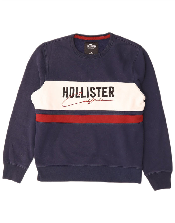 Hollister moletom masculino gráfico jumper médio azul marinho colorblock