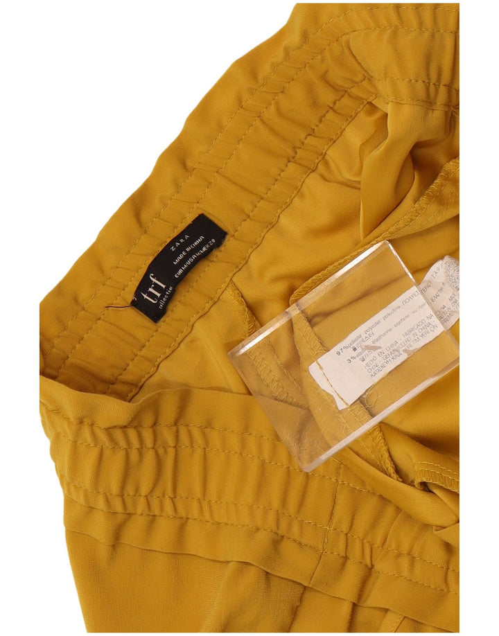 Zara Calça feminina cônica cortada média W28 L25 poliéster amarelo