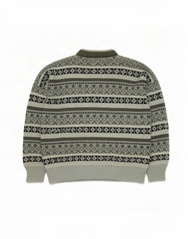 Suéter vintage masculino com gola redonda, pequeno verde Fair Isle acrílico