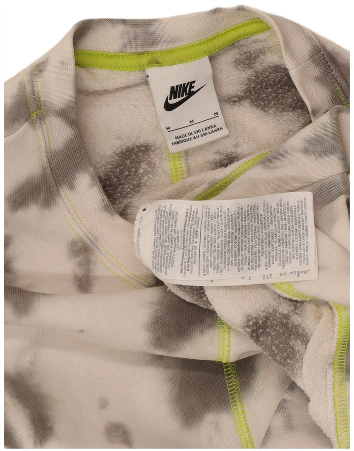 NIKE Womens Crop Sweatshirt Jumper UK 12 Medium Off White Tie Dye
