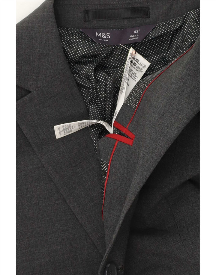 Jaqueta blazer masculina de 2 botões Marks & Spencer Reino Unido 42 grande lã cinza
