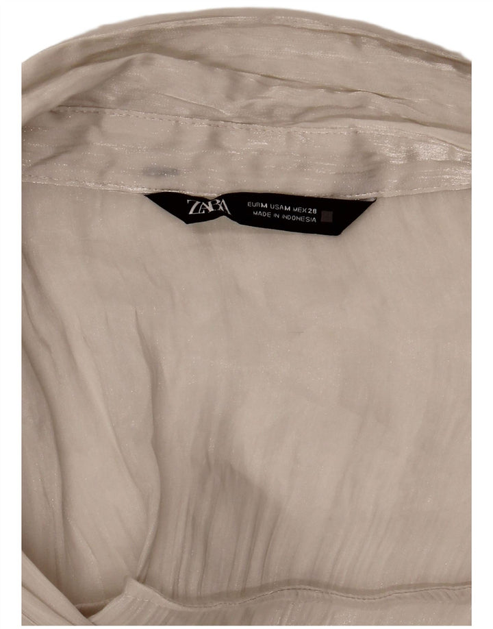 Blusa feminina transparente Zara com camisa grande tamanho UK 14 médio branco