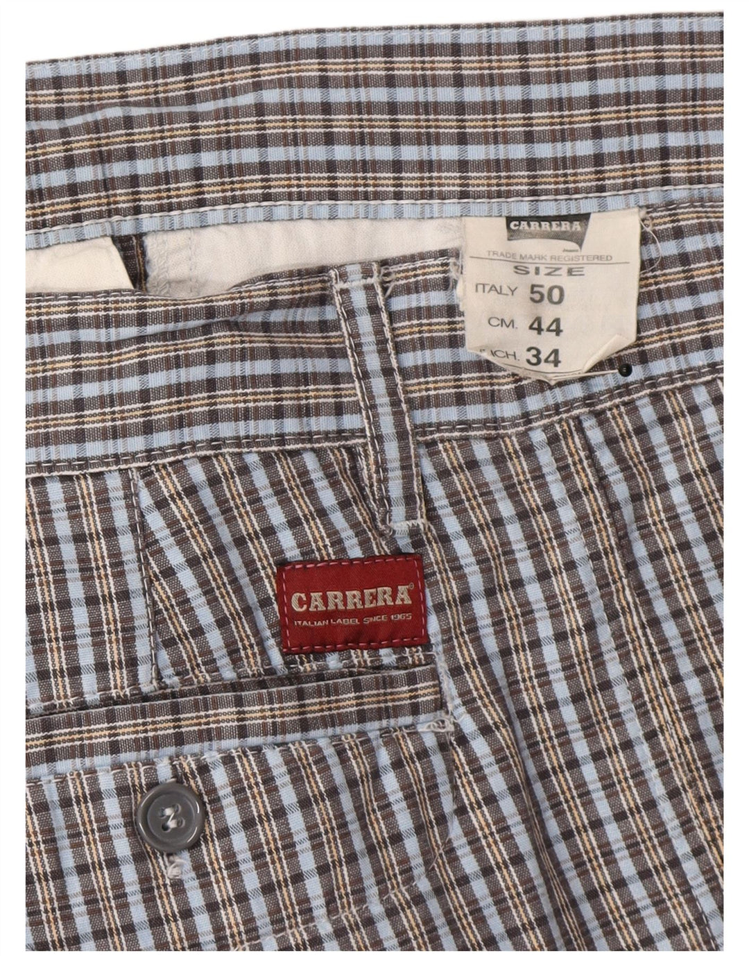 Carrera Mens Chino Shorts IT 50 Grande W34 Azul Xadrez Algodão