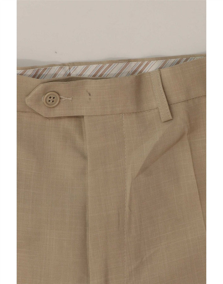 Calça masculina de terno reto Marks & Spencer W34 L28 poliéster bege