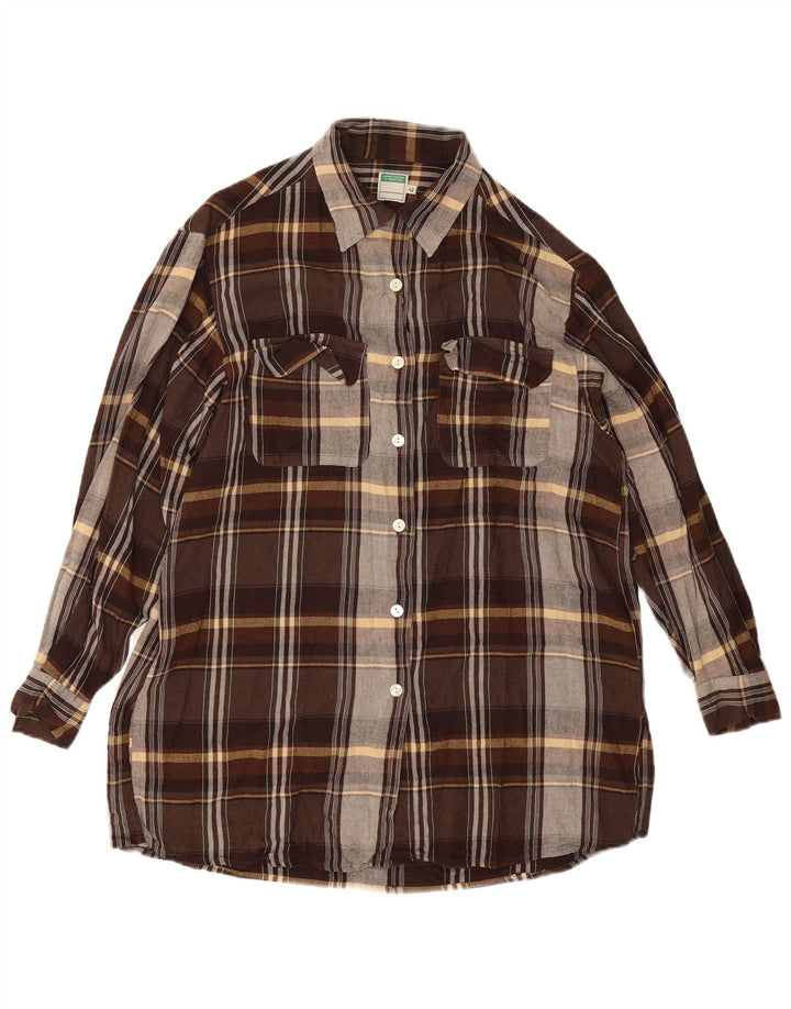 Camisa feminina Benetton IT 42 Viscose xadrez marrom médio