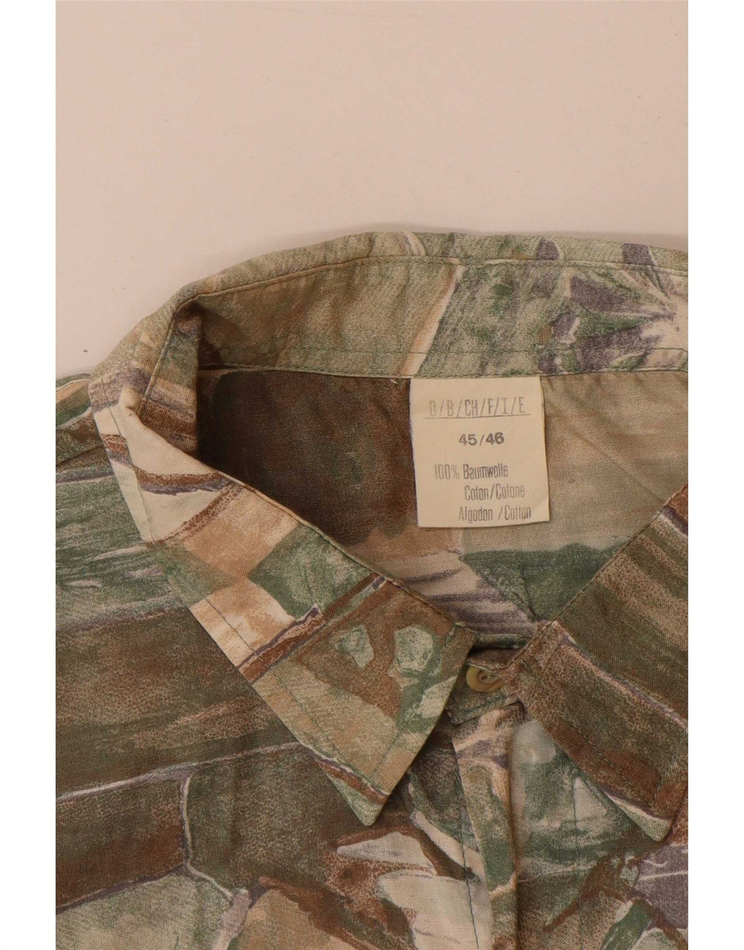 Camisa masculina vintage de manga curta com padrão abstrato UK 45/46 XL multicolorida