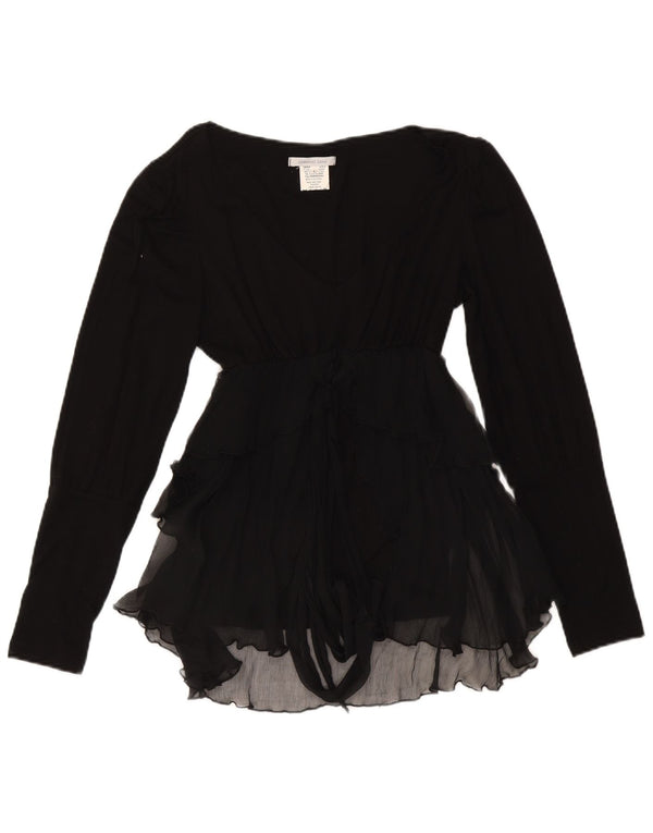 Blusa feminina assimétrica de manga comprida Germano Zama Top Reino Unido 14 grande preto