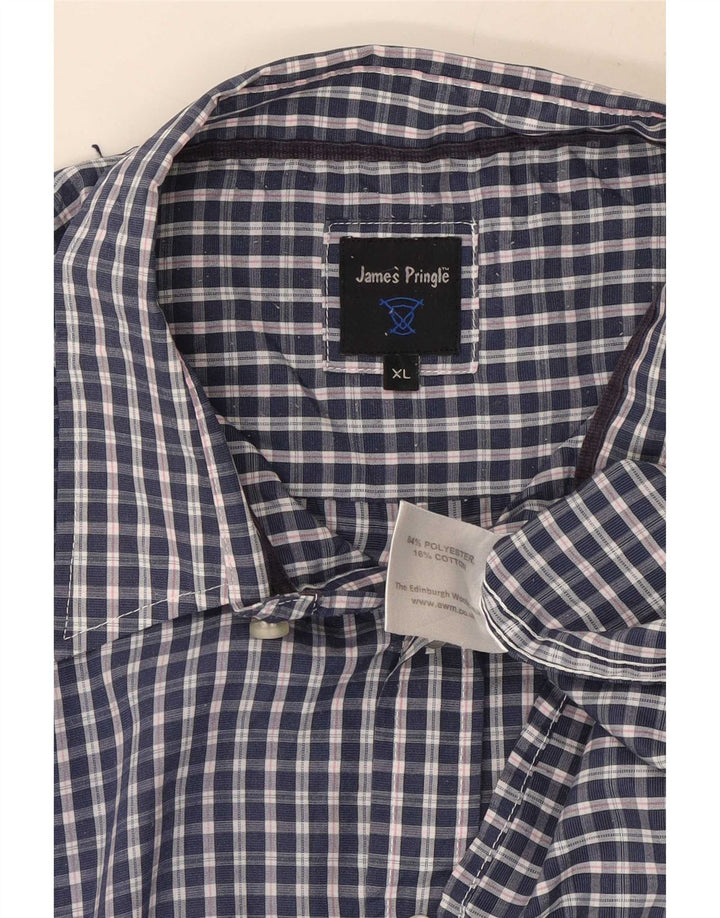 Camisa masculina de manga curta James Pringle XL azul marinho xadrez poliéster