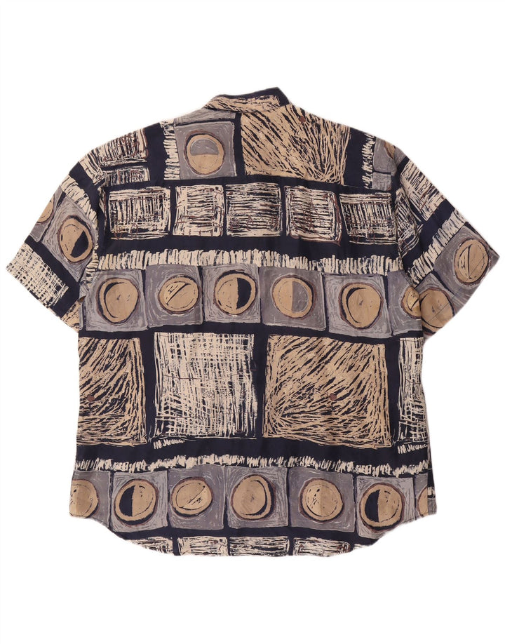 Camisa masculina de manga curta LAURENT grande seda geométrica azul marinho