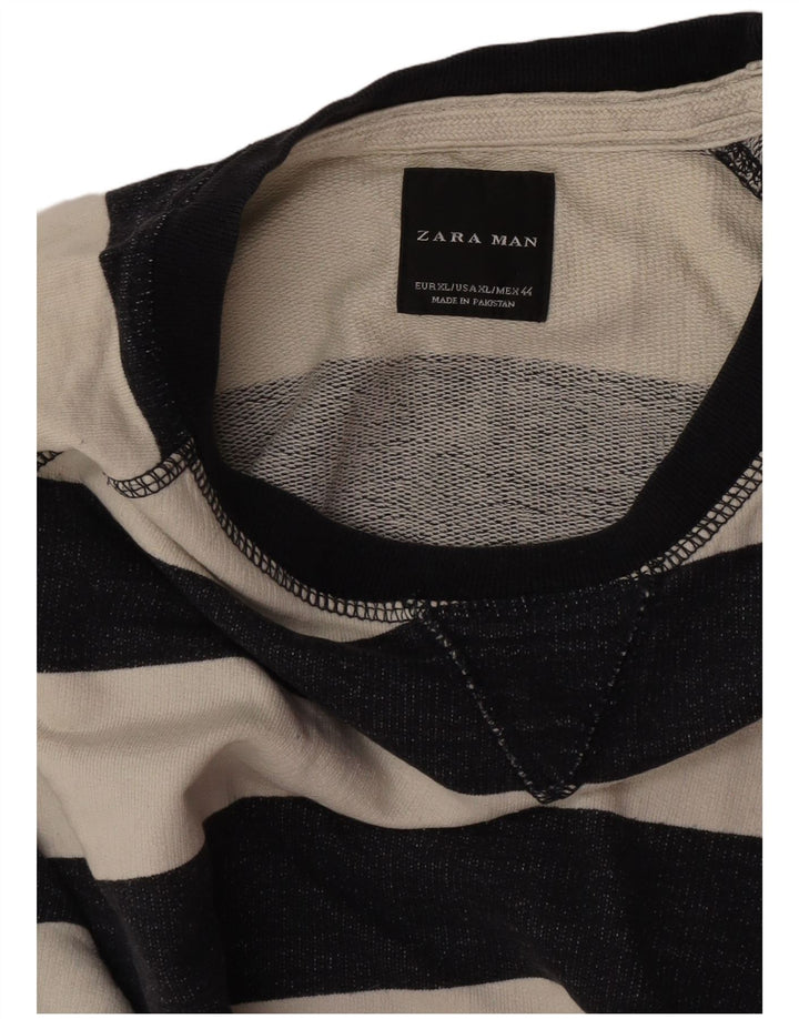 Zara Moletom Masculino Jumper XL Off White Listrado Algodão