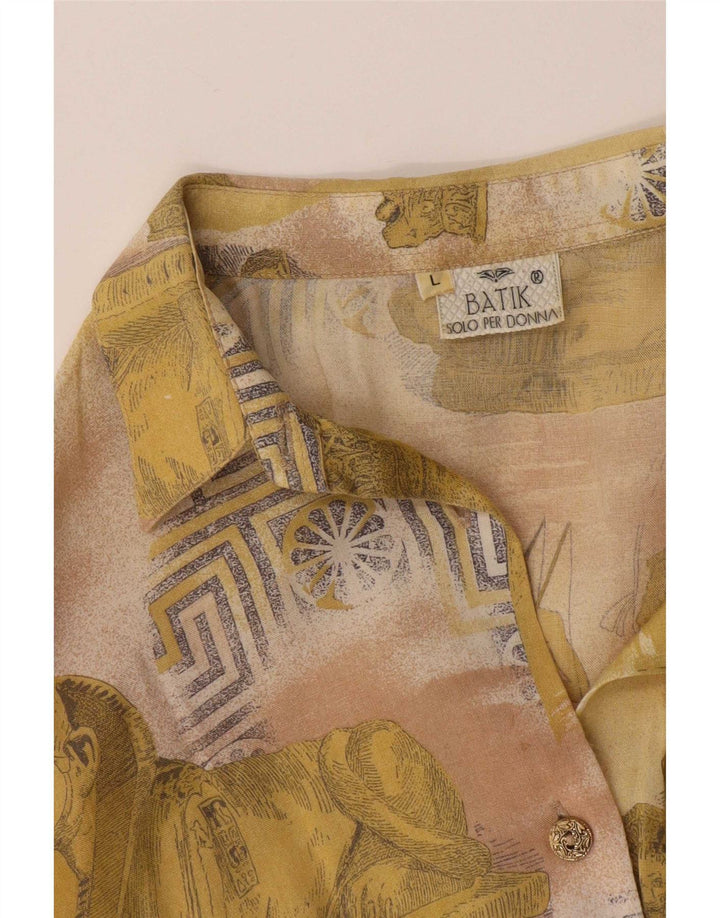 Blusa feminina vintage com estampa abstrata UK 16 grande amarela