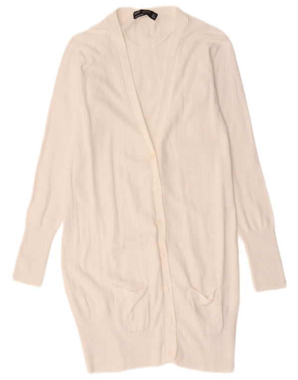 Suéter cardigã feminino Zara Longline Reino Unido 14 grande algodão branco