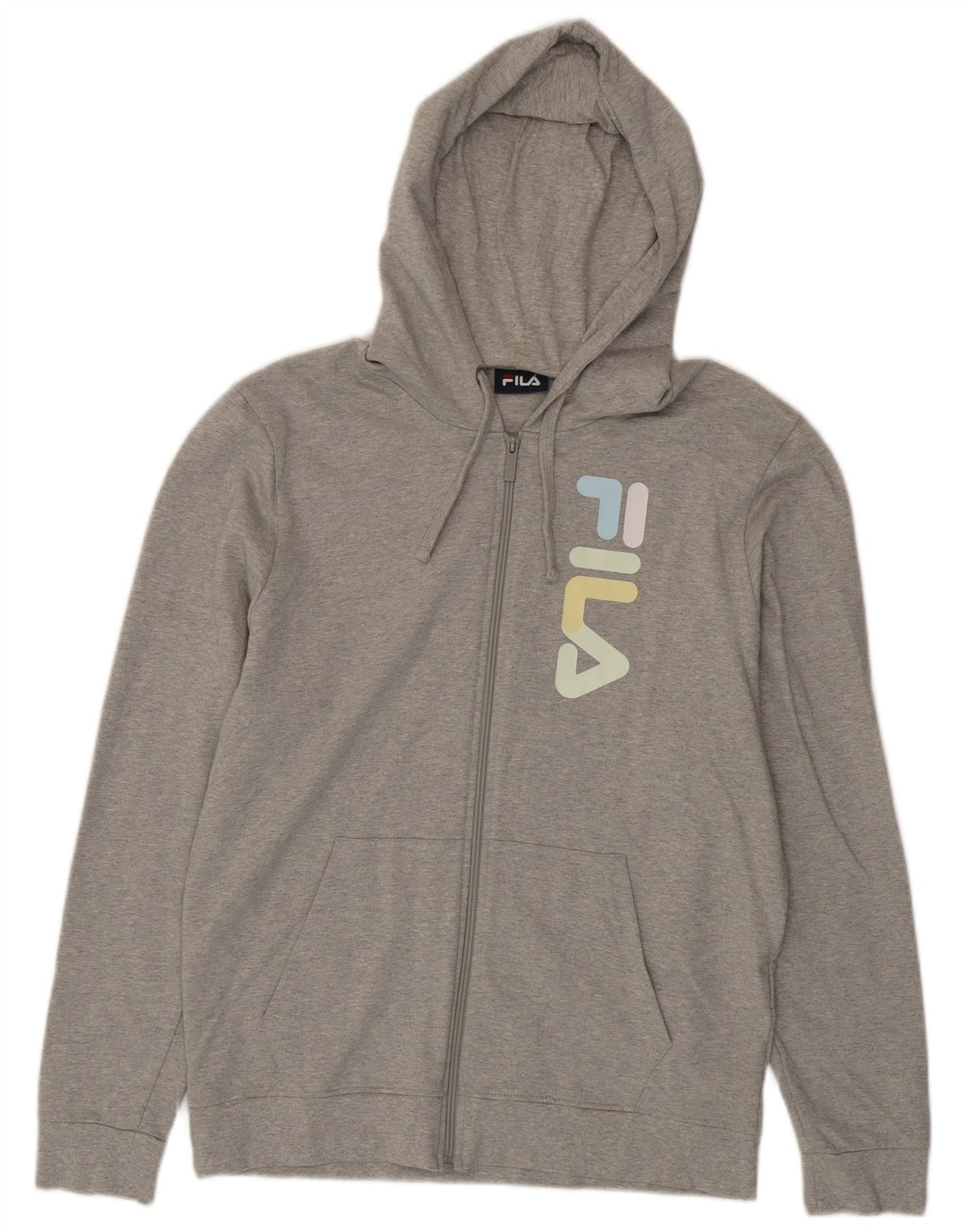 Suéter masculino Fila com capuz e zíper gráfico cinza médio algodão manchado