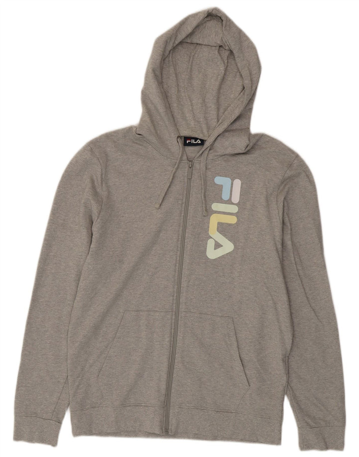 Suéter masculino Fila com capuz e zíper gráfico cinza médio algodão manchado