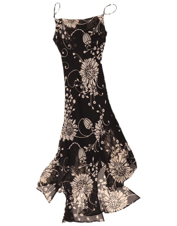 Zara Vestido feminino sem mangas assimétrico EU 36 XS preto floral poliéster