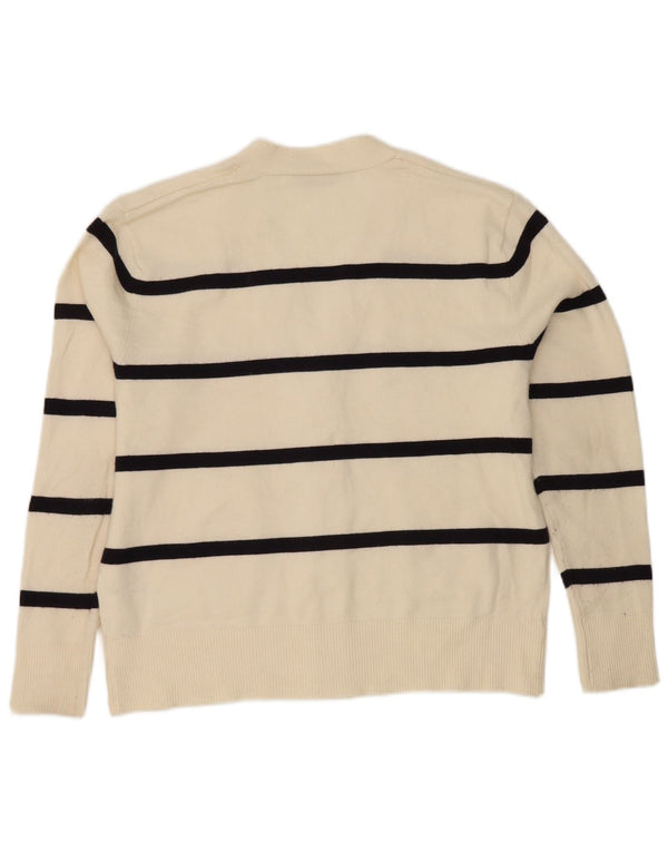 Suéter cardigã feminino oversized Zara Reino Unido 6 XS off white listrado viscose