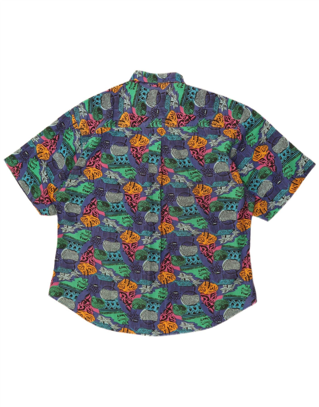 Vintage masculino abstrato Padrão manga curta Camisa XL algodão azul