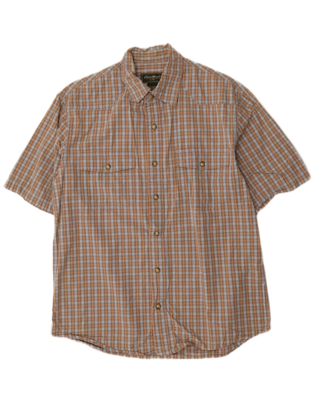 EDDIE BAUER Camisa masculina de manga curta de algodão xadrez azul médio