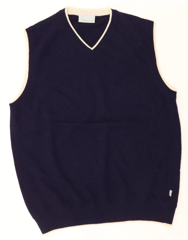Belfe Mens Vest Tank Top UK 40 Medium Navy Blue Lambswool