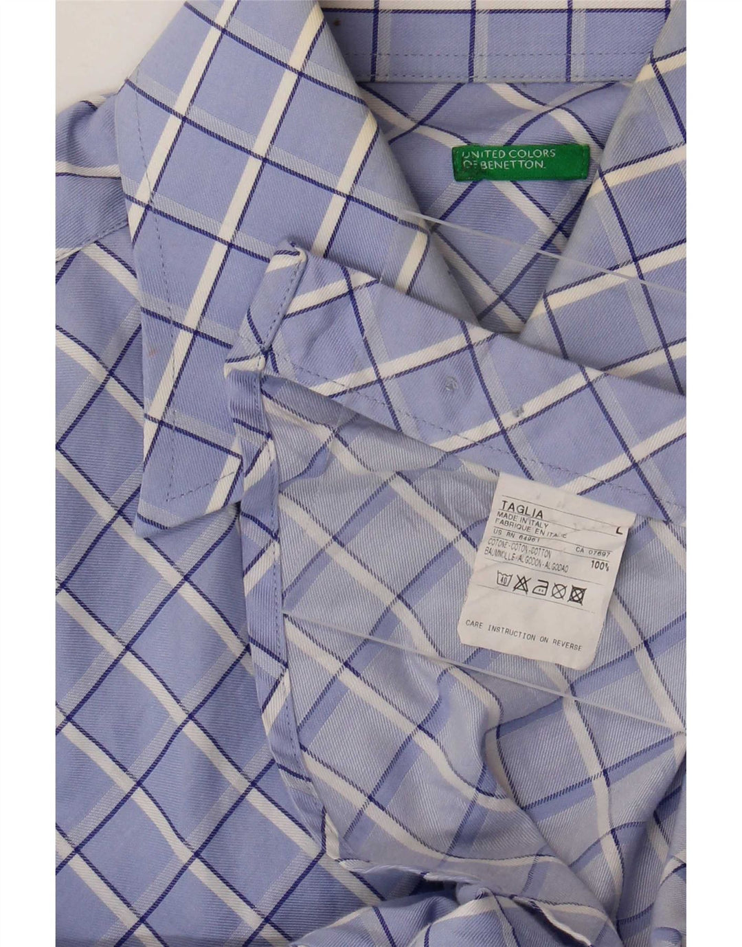 Camisa masculina Benetton grande algodão xadrez azul