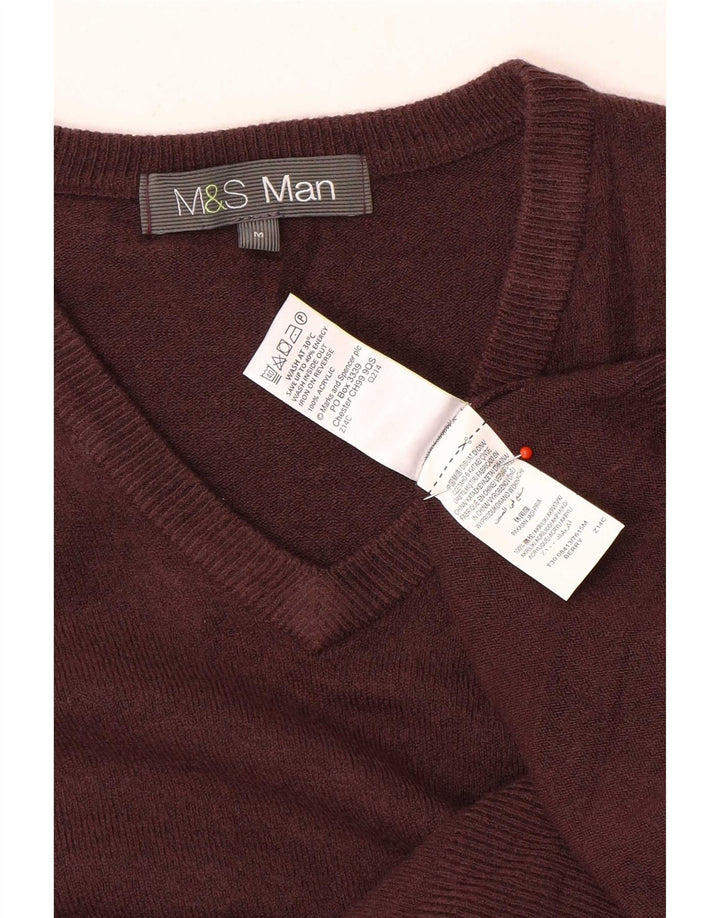 Suéter masculino Marks & Spencer com decote em V, acrílico marrom médio