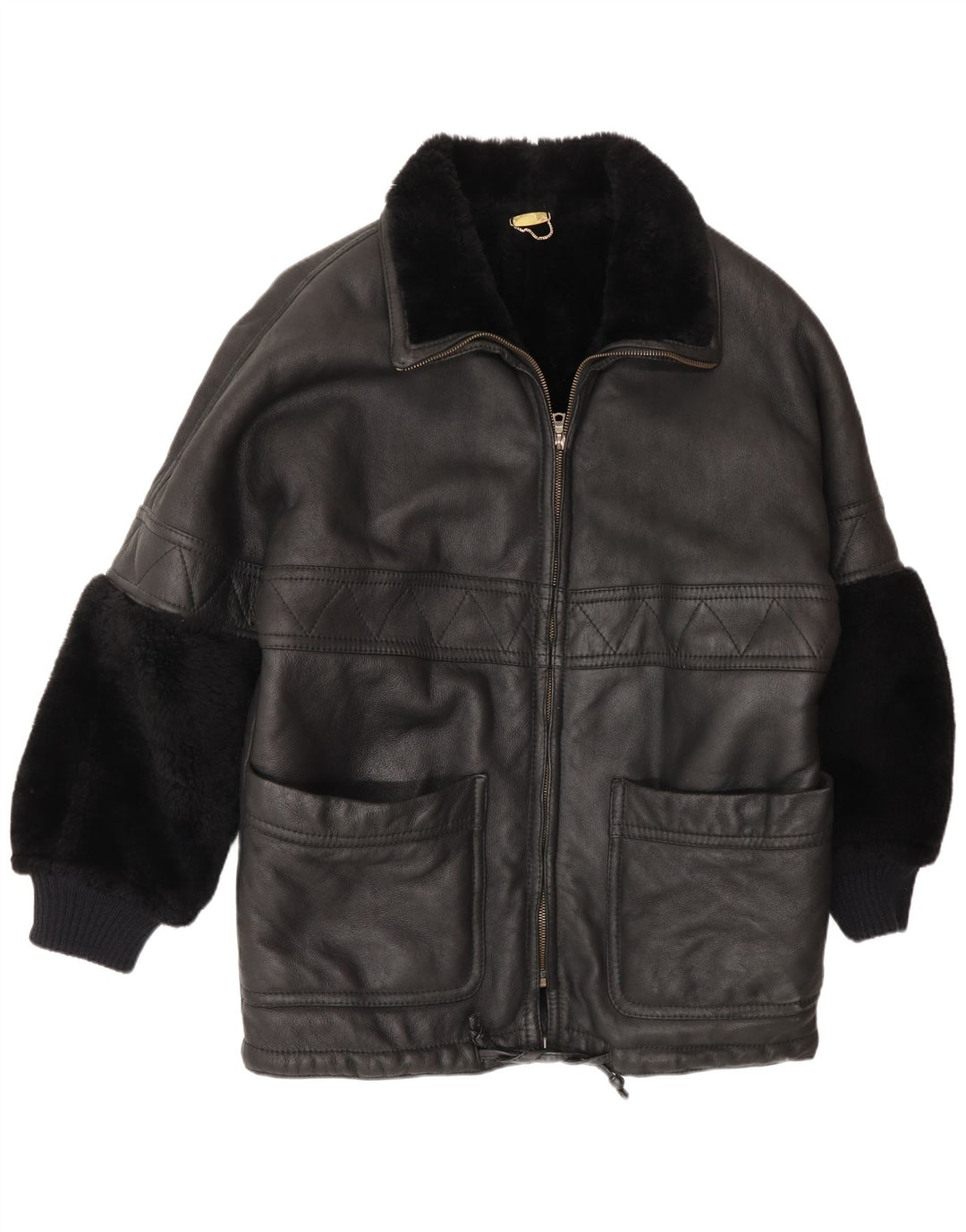 Jaqueta masculina vintage Shearling UK 44 2XL Shearling preto