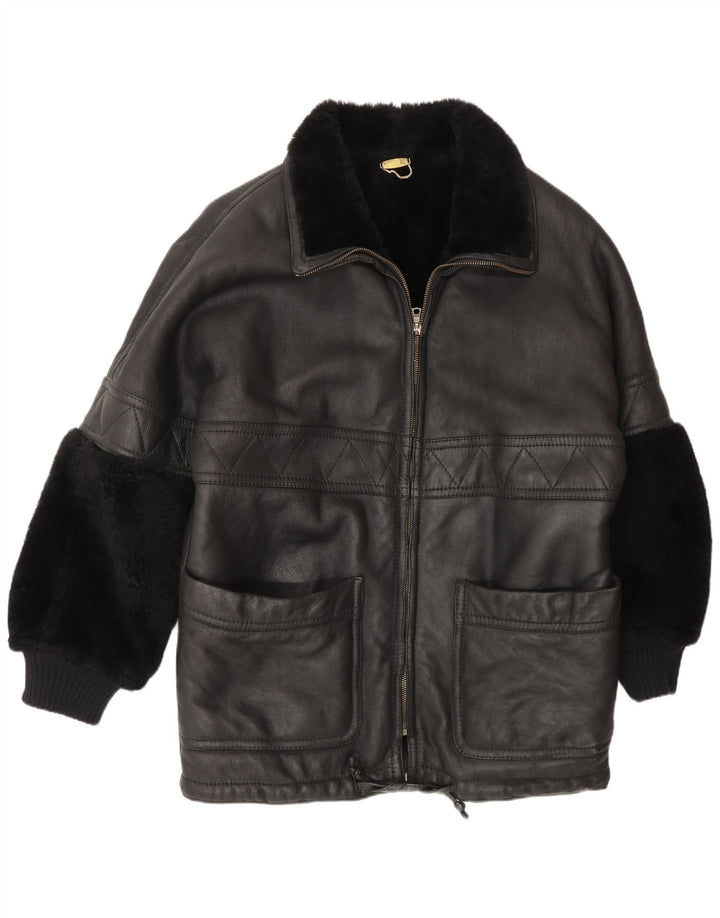 Jaqueta masculina vintage Shearling UK 44 2XL Shearling preto